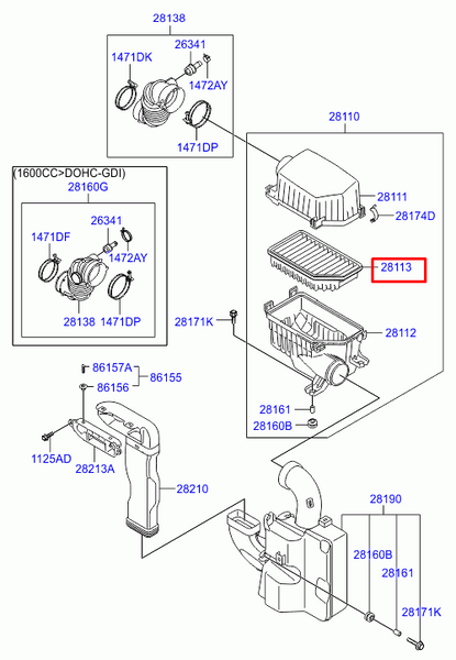 Фильтр воздушный Hyundai Accent 1.4L, 281131R100 PM-1159 фото