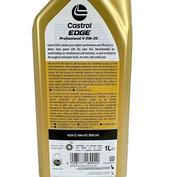 Мастило моторне Castrol Edge Professional 0W20 Volvo C5 1L, 15DA8B PM-143 фото